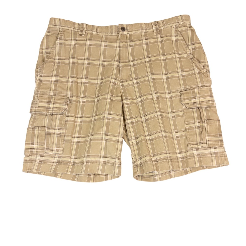 RedHead Mens Plaid Cargo Shorts Tan Cream Size 40 Cotton Outdoor Casual Hiking